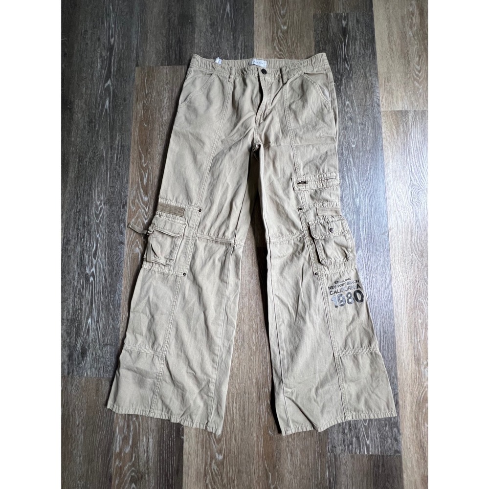 PacSun Baggy Cargo Pants Mens 30 Khaki Tan Wide Leg Utility Newport Beach 1980